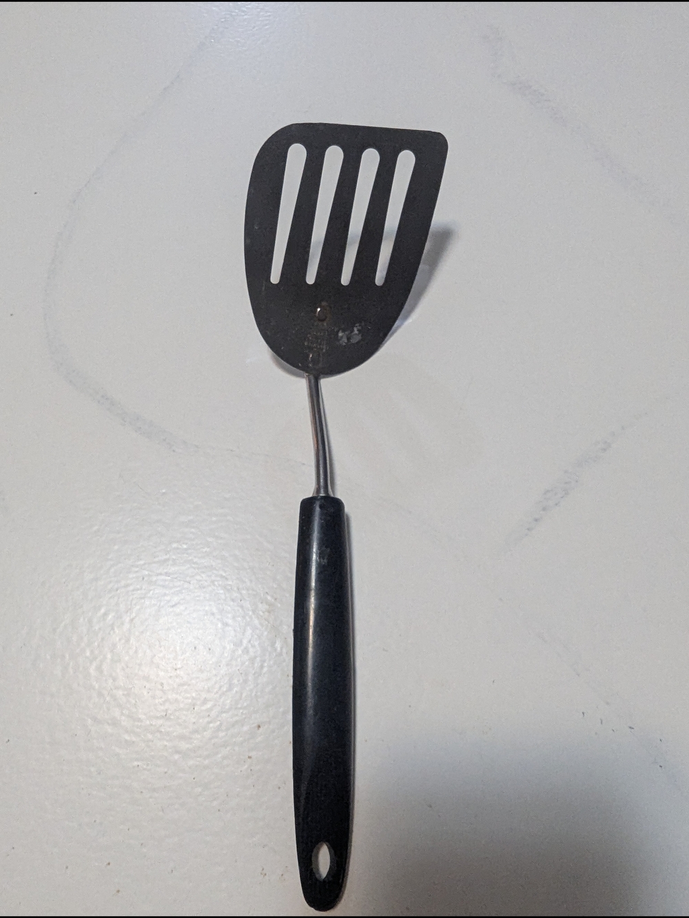 Vintage Ekco Short Slotted Small Angled Chromium Spatula Black Handle